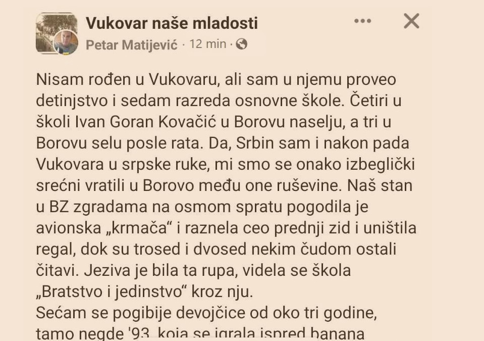 “u školi Su Nas Učili Da Su Hrvati Srušili Vukovar Ispričavam Se Svima”